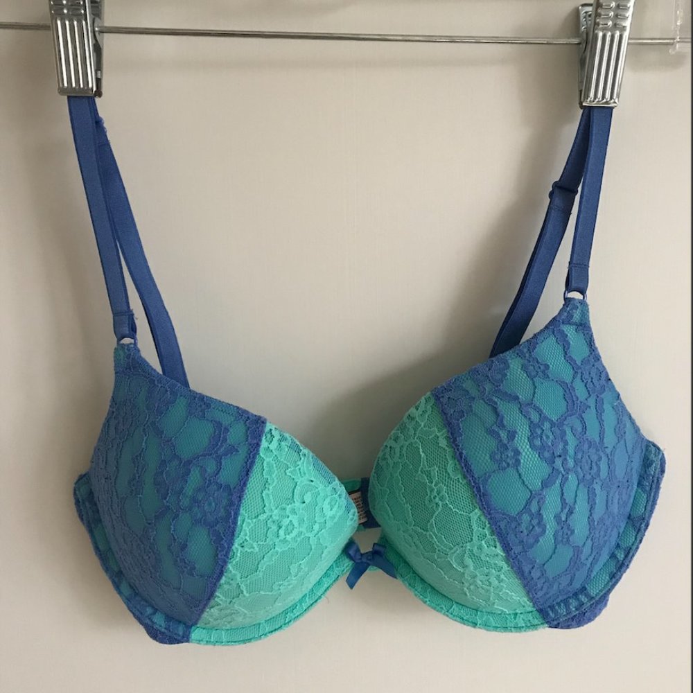 Victoria’s Secret Lace Push Up Bra 34C Blue & Mint